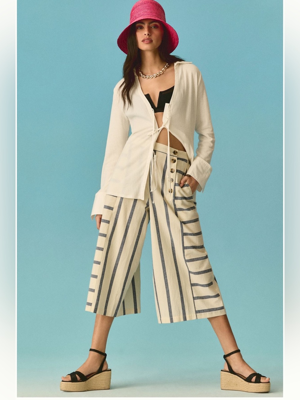 MAEVE ANTHROPOLOGIE Striped Sailor Culotte Pants with Pockets - Picture 3 of 15